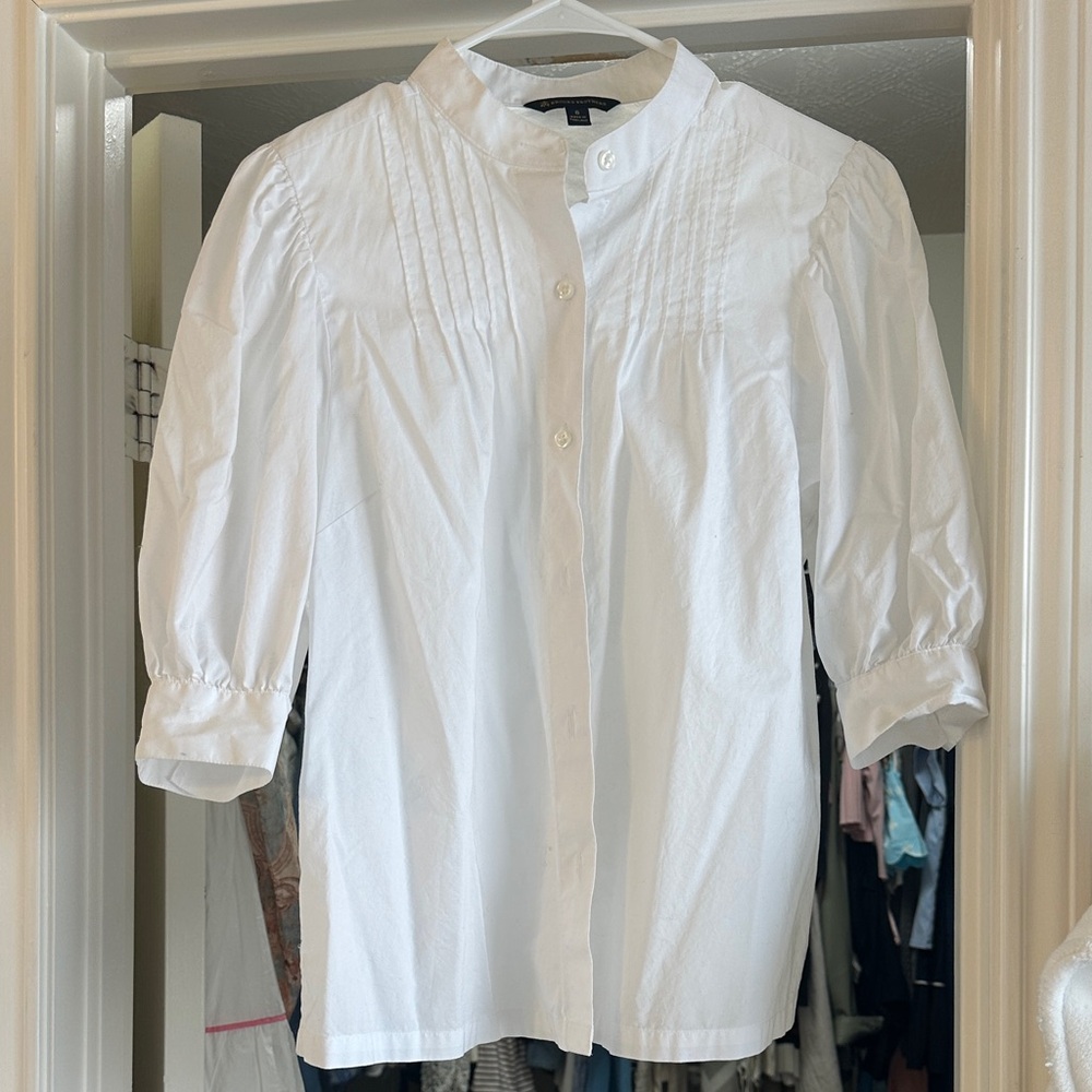 Brooks Brothers White Pintuck Cotton Blouse